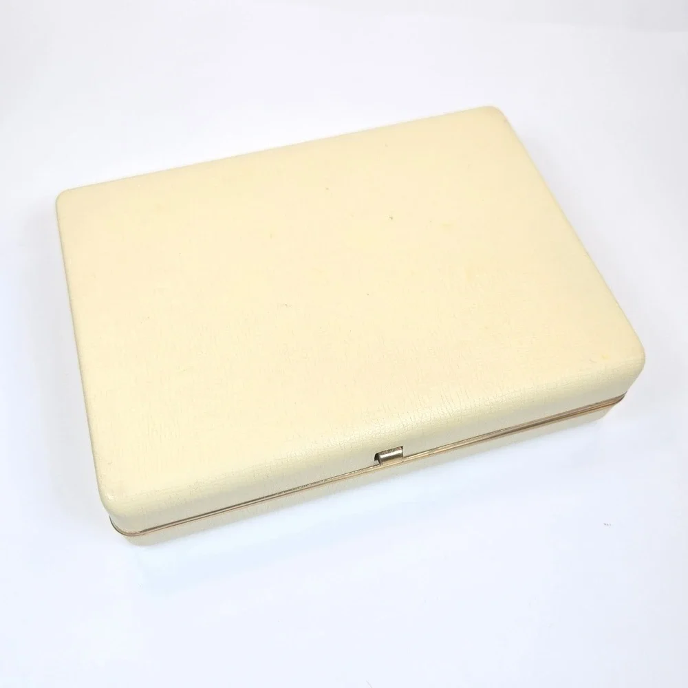 Vintage 6X4 Hard Jewelry Box Storage Travel Carry case Faux Leather Gold Tone